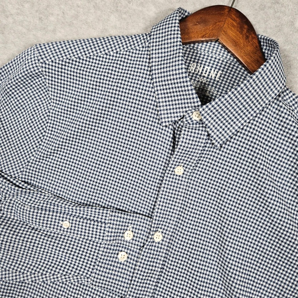 Rhone Men's Large Blue Gingham Button Up Slim Fit Commuter Italian Fabric Shirt